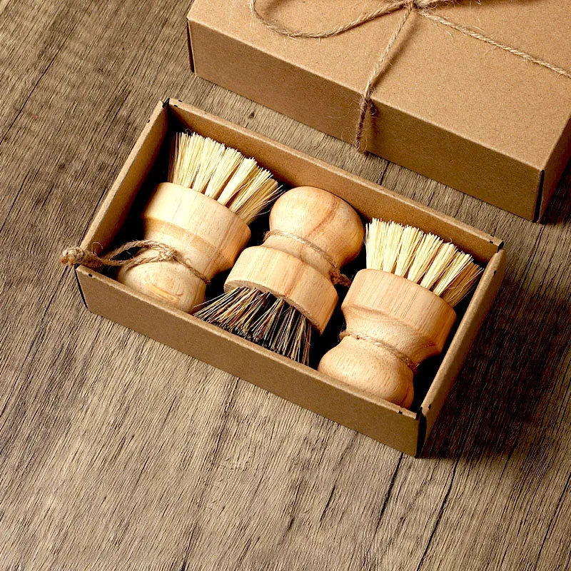 Shoe Brush Gift Good New Solid Wood Kitchen Dishwashing Brush Does Not Damage the Pot Coconut Kitchen Cleaning Sisal Pot Brush
