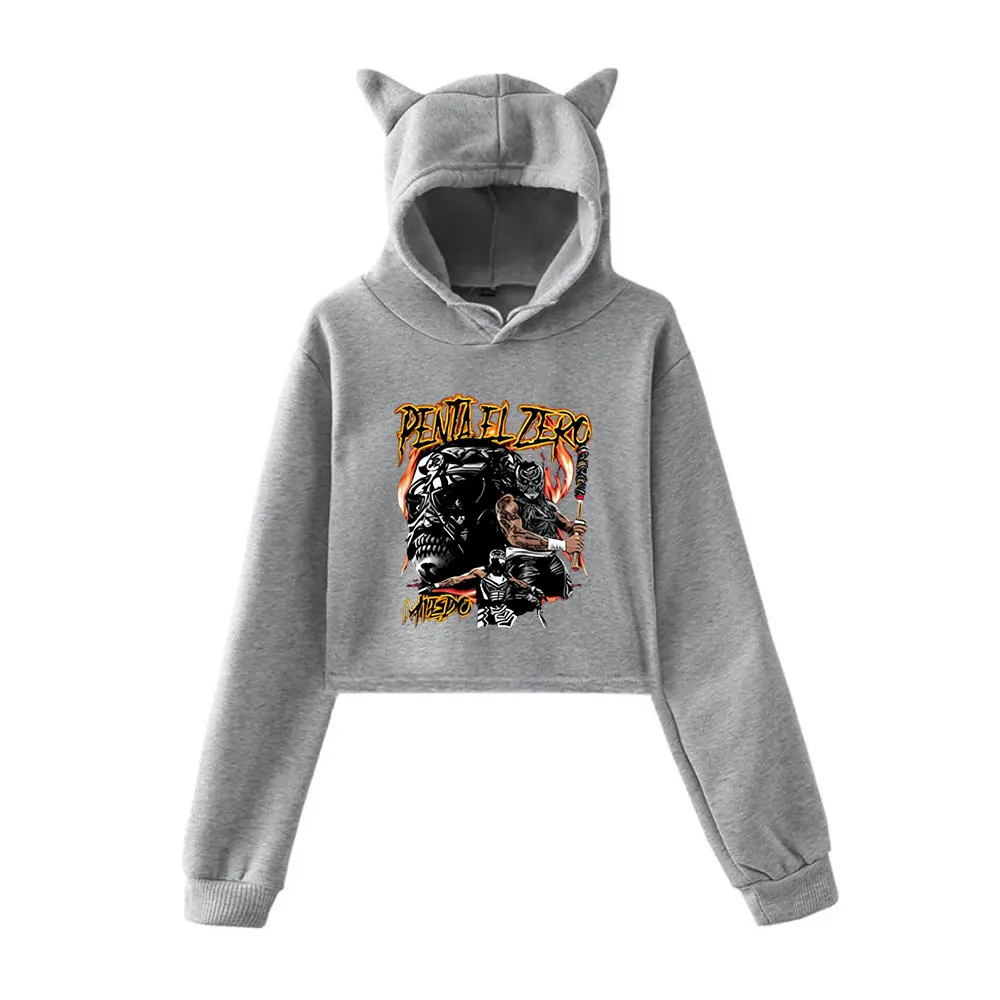 Penta El Zero Miedo Merch Vintage 90s ملابس الشارع الشهير شعار هوديي هوديس بلوزات للفتيات القط الأذن المحاصيل موضة الرياضة البلوز