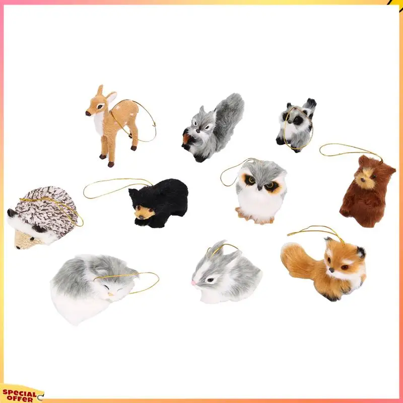 

ABFI 10 Pieces Of Stuffed Animal Decoration Woodland Furry Animal Ornaments Hanging Fur Christmas Ornament Decoration