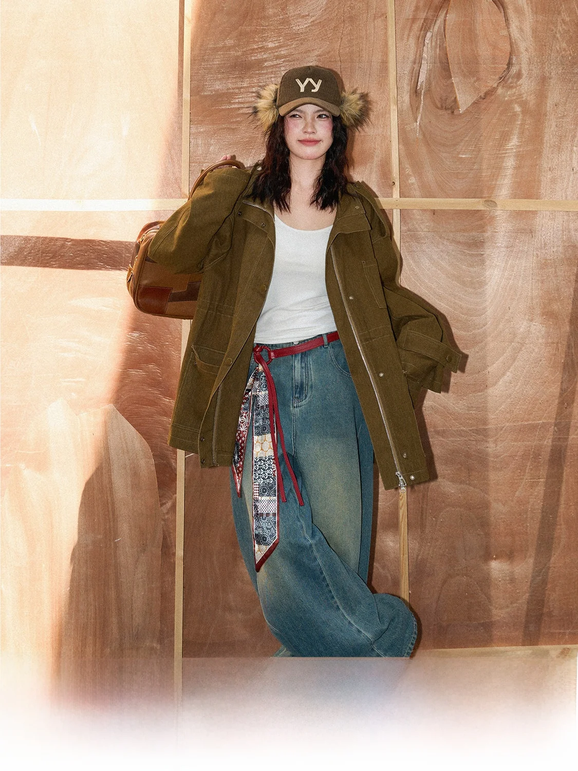 

JINGU Richard Vintage Lazy Feel Loose Stand Collar Workwear Sle Jaet een Label Casual Long Sve Cotton Outerwear