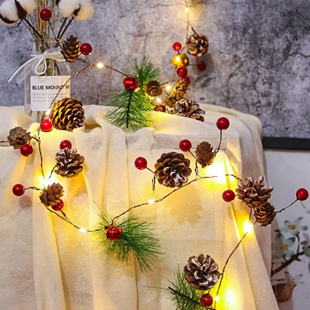 

New Year Xmas Indoor Outdoor 20LEDs 2M Holiday Fairy Lights String Lights Christmas Decoration Pinecone Red Berry Garland