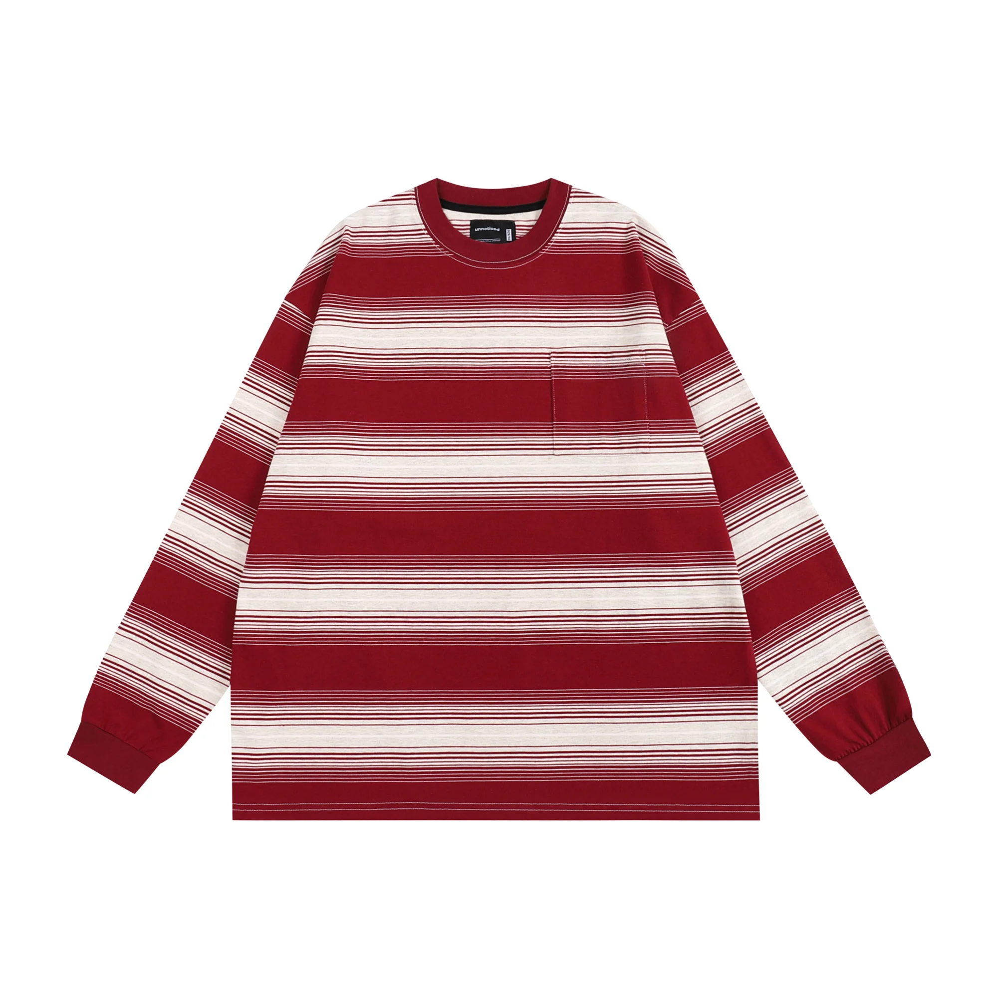 Retro Heavyweight 280g Washed Loose Mixed Christmas Red Striped Long Sleeve T-Shirt Unisex Comfortable Breathable Wear Resistant