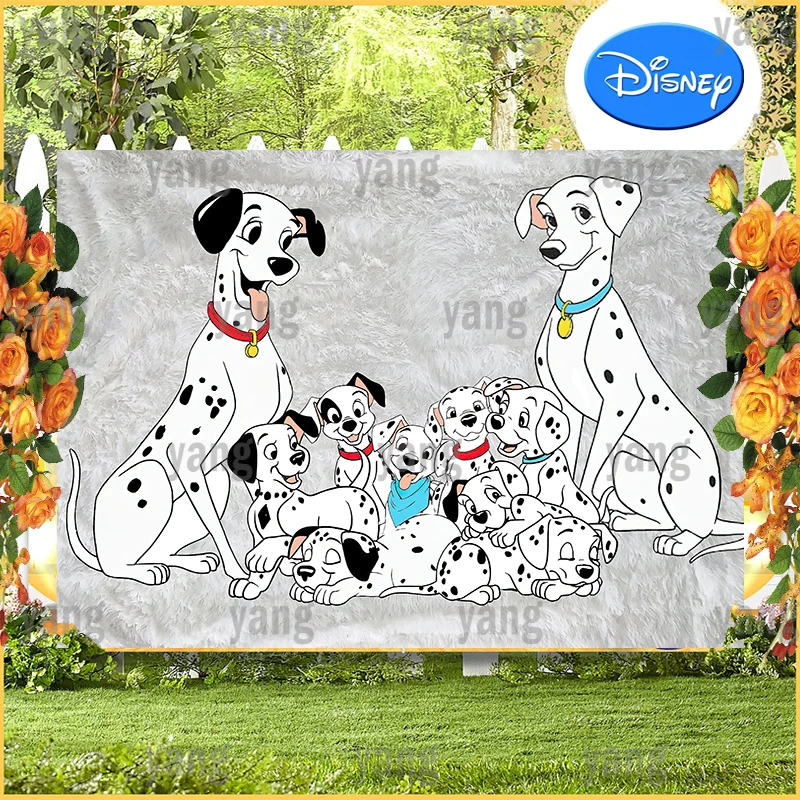 Cartoon Dalmatian Disney Birthday Party The Dog Family Colorful Flags Baby Shower Background Backdrop Decortion GiftGrey Blanket