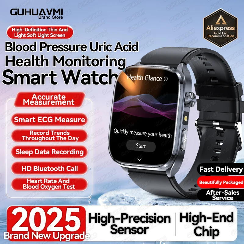 

New AI Accurate Nursing grade Blood Pressure Smart Watch Men ECG+PPG Blood Lipids Uric Acid Bluetooth Call Health Smart Bracelet