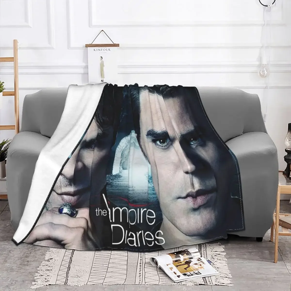 The Vampire Diaries Blanket Coral Fleece Plush Damon Salvatore Stefan Salvator Horror Fantasy Throw Blankets for Bedroom Quilt