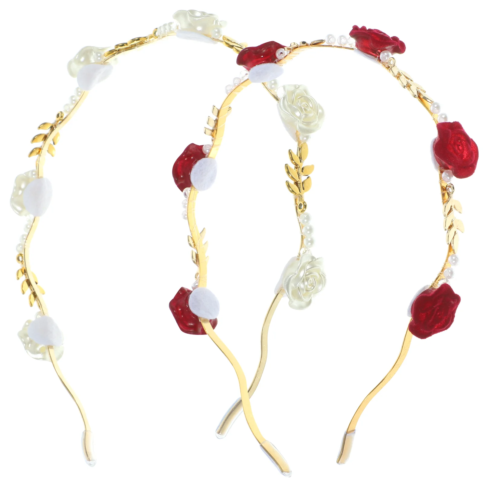 2 Pcs Pearl Headband Flower Headdress Rhinestones Flowers Hair Hoops Headpiece Headbands Bride for