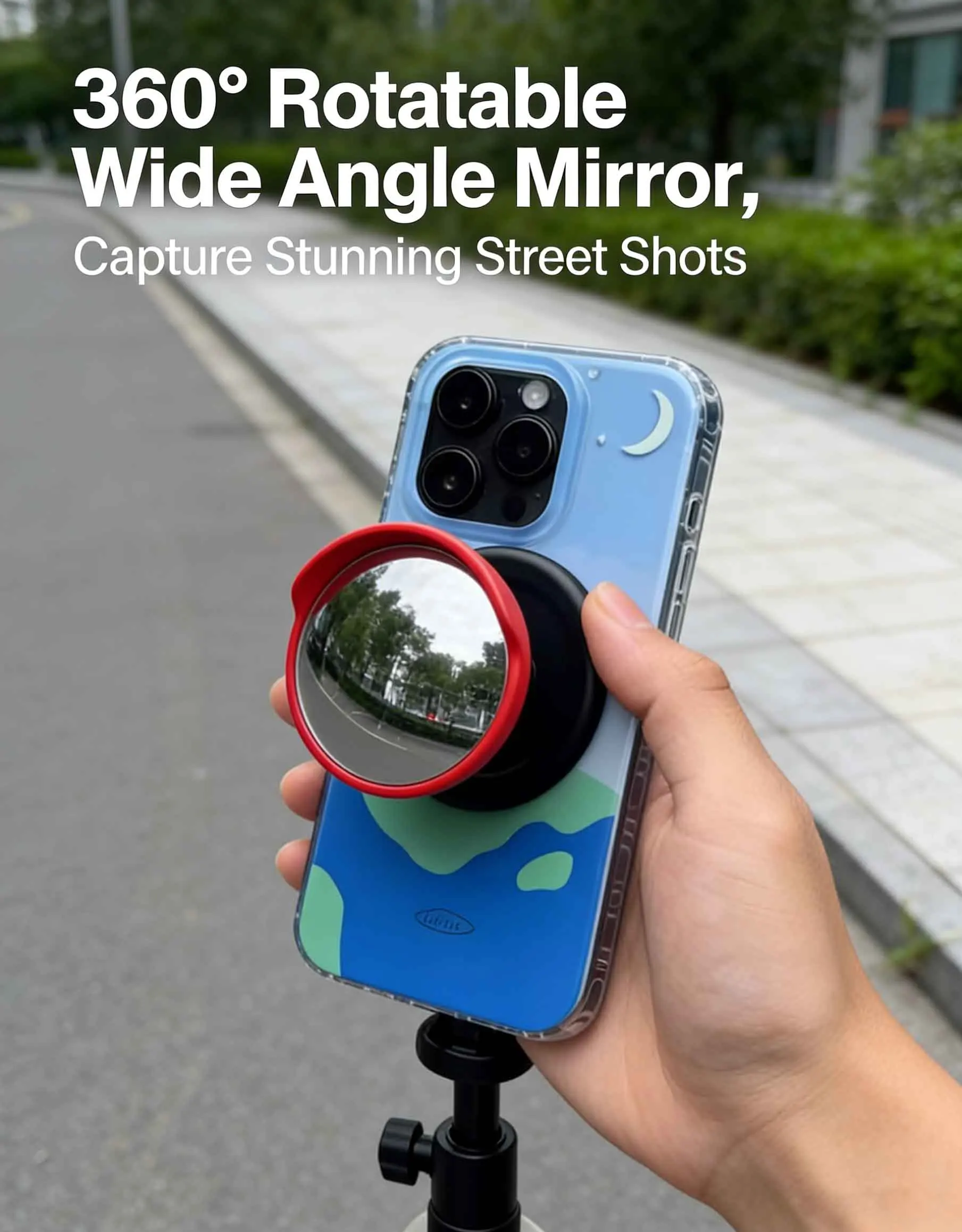 

Wide Angle Phone Mirror Holder 360° Rotatable Selfie Mirror Strong Adhesive Mount for Vlog Street Shot Safety Rearview Check