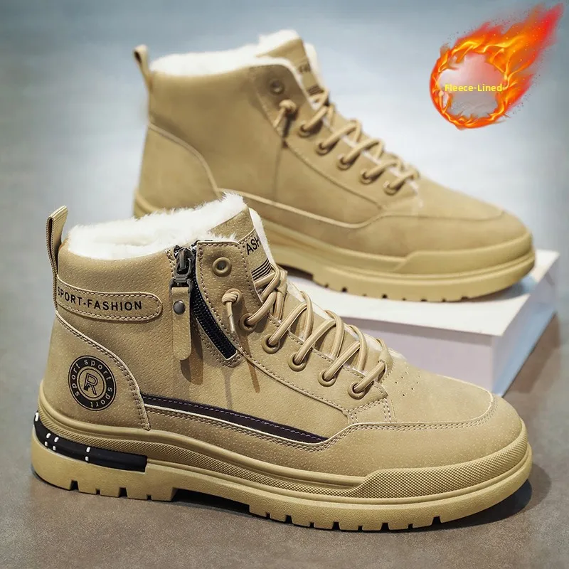 

Men's High-Top Fleece-Lined Thickened Boots Waterproof Non-Slip for Construction Work Duty Work Safety Workwear Boots