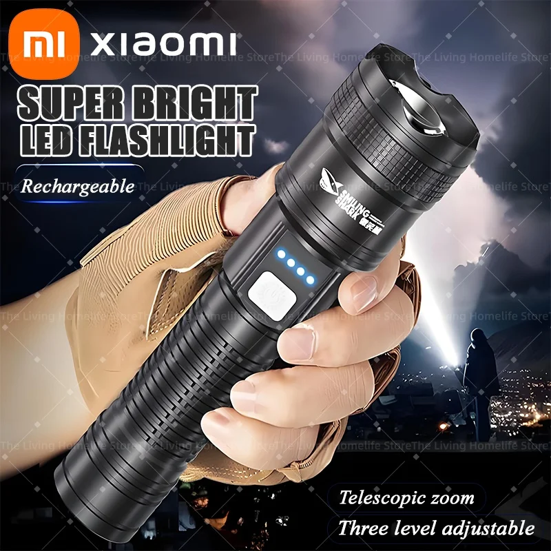【セール中】Xiaomi 伸縮ズーム懐中電灯 強力な光 充電式 超明るい 長距離 ミニ ポータブル ホーム アウトドア 耐久性のある LED ライト
