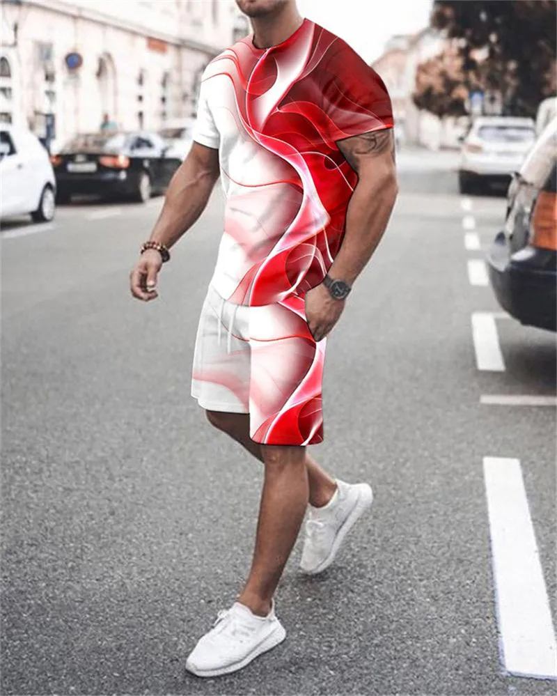Gradient printing Mens Fashion Tracksuit Set Shorts Summer 2 Piece Outfit Suit Casual Short Sleeve Clothing Tshirt Jogging Set