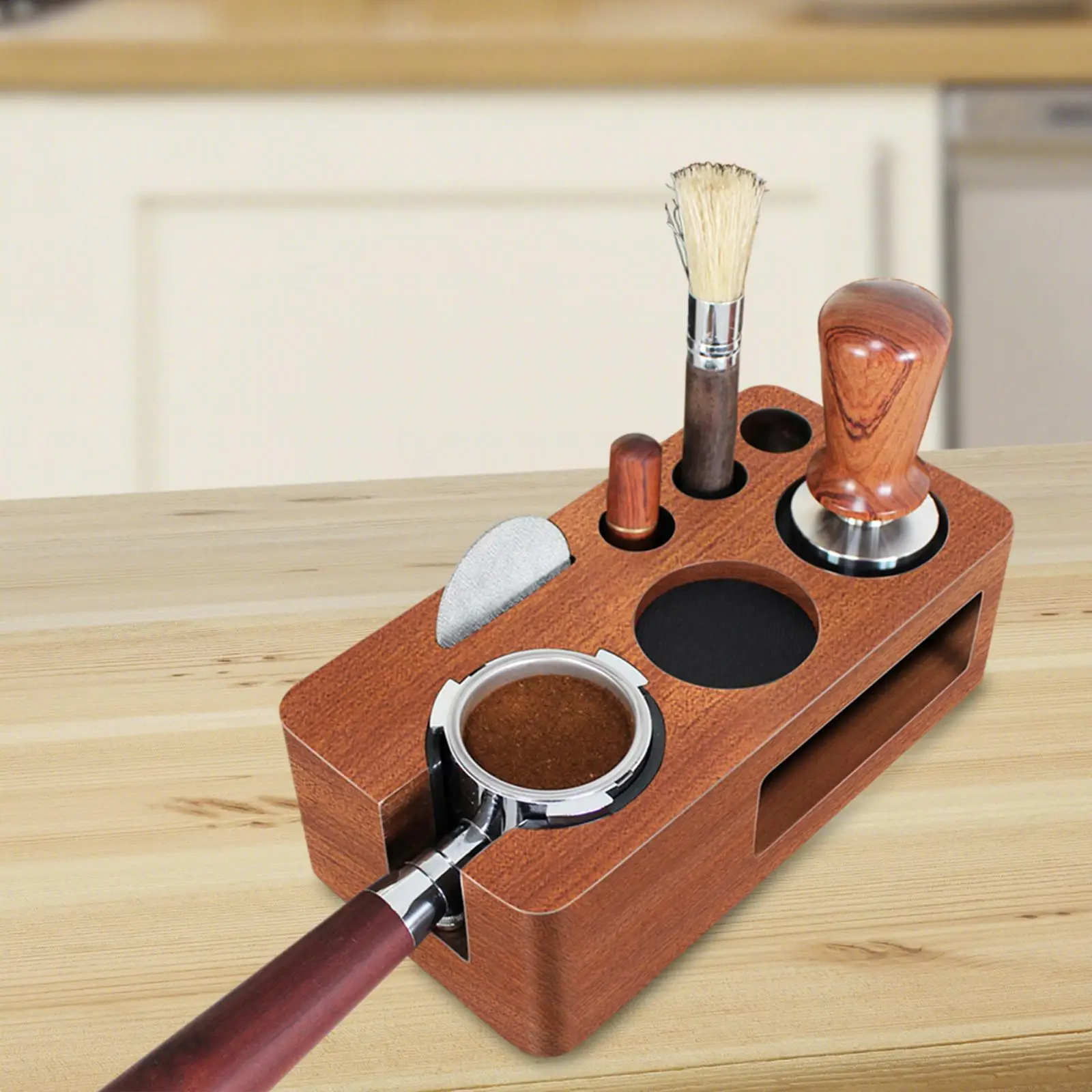 Espresso Tamping Station Espresso Organizer Box Multifunktionaler Kaffee Tamper Ständer für Cafés Shop Kaffee Arbeitsplatte Arbeitsplatte