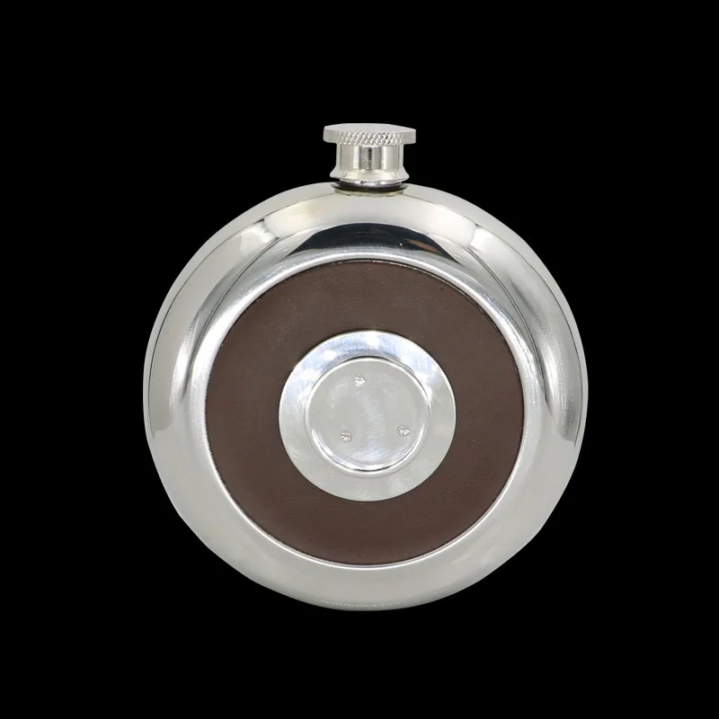 Round Stainless Steel Pocket Flask With Build-In Shot Glass 5Oz Hip Flask Mirror Polished Mini Alcohol Bottles