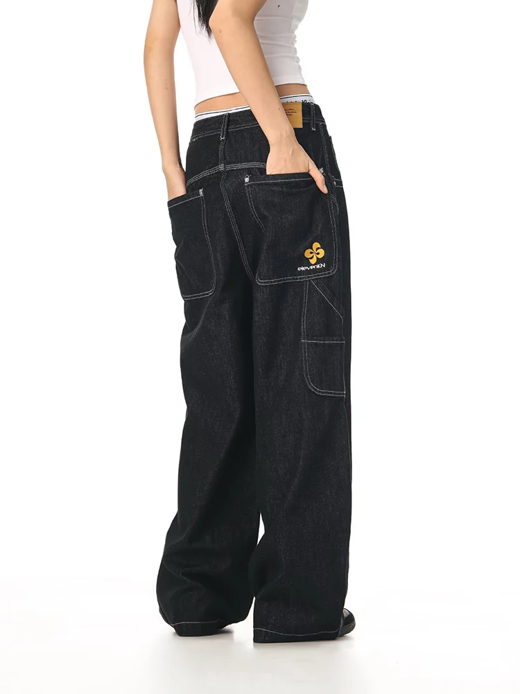 

Y2K женские уличные джинсы летние с большим карманом изогнутый нож широкие брюки ретро красивые повседневные модные брюки