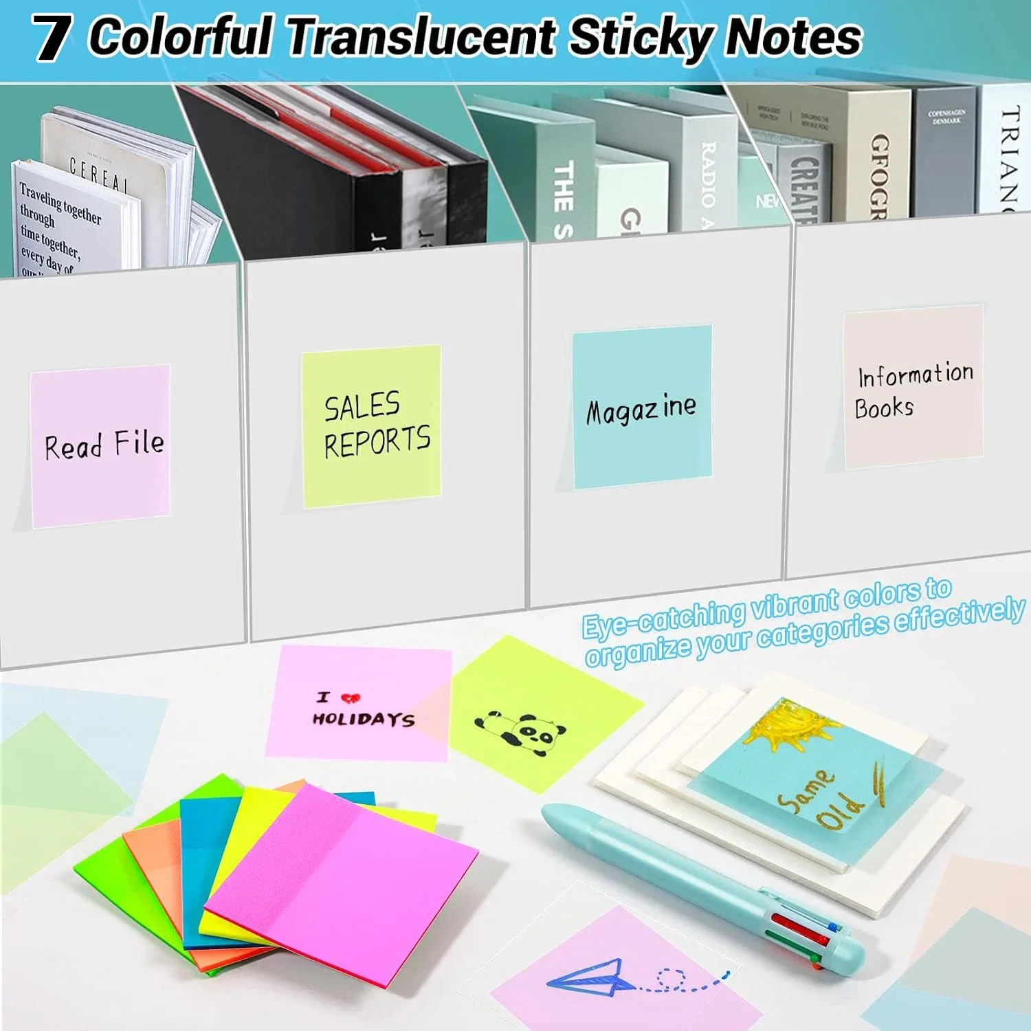 Kleurrijke transparante zelfklevende notitieblokken Doorschijnend Post It Memo Pad voor lezen Leren Sticky Notes Briefpapierbenodigdheden