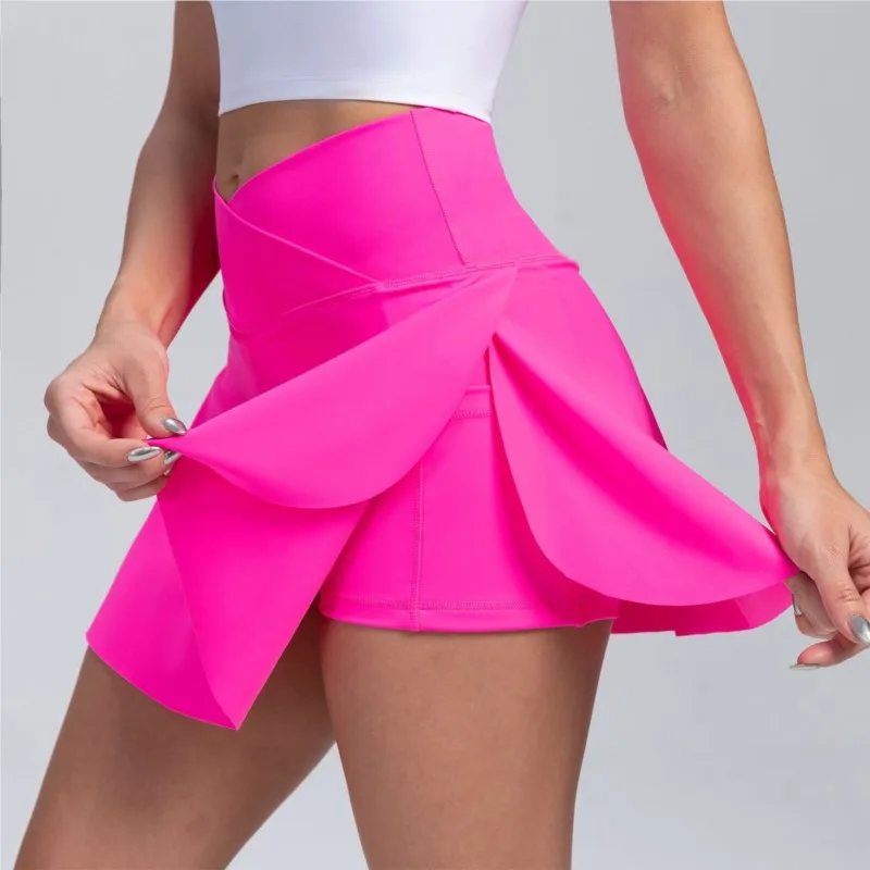 Sports short skirt 2-in-1 yoga shorts with side fork fitness running tennis badminton anti exposure short skirt