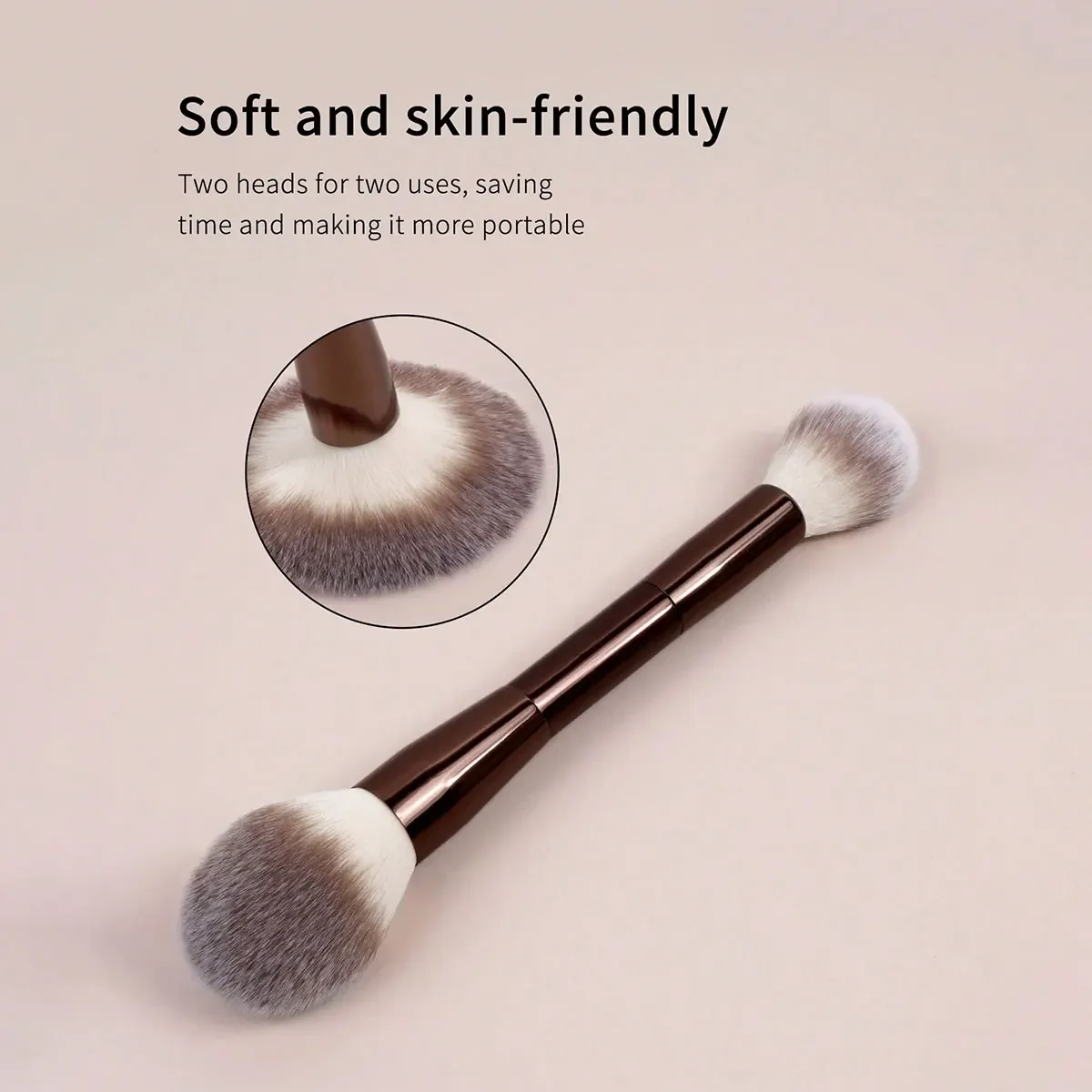 Set professionale di pennelli per trucco viso a doppia testa, pennello per cipria, pennello per fard, strumenti per trucco con fibra morbida per un facile trasporto, pennello