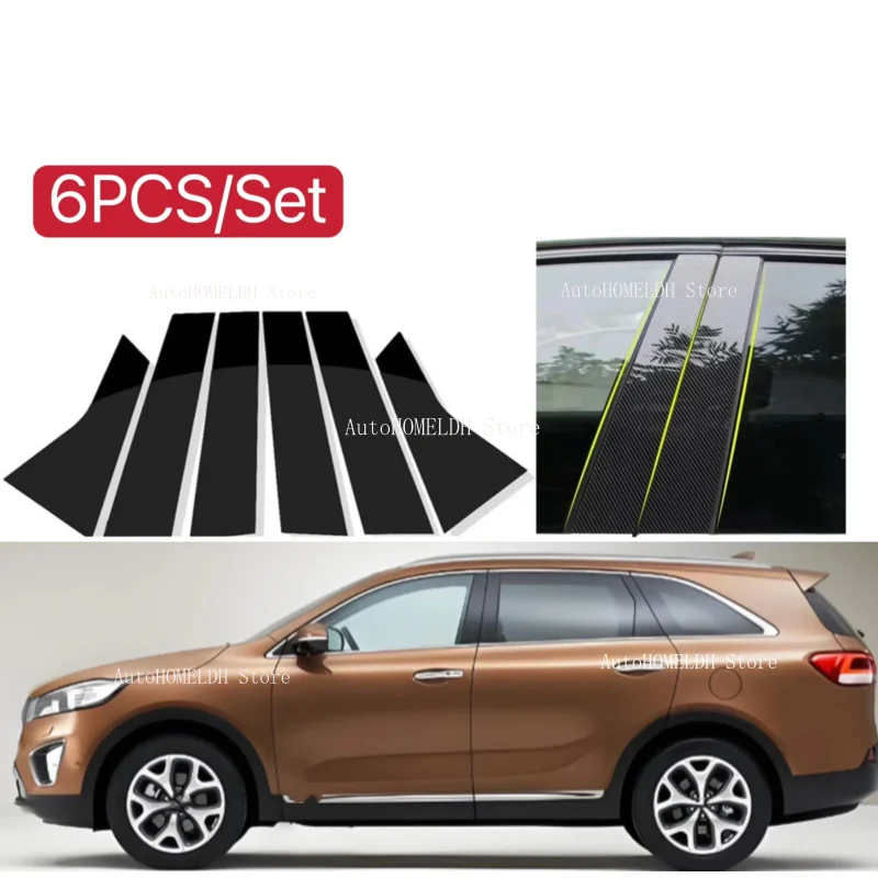 

6Pcs Carbon Glossy Black Pillar Posts Fit For Kia Sorento UM 2015 2016 2017 2018- 2020 Window Cover Door Trim BC Column Sticker