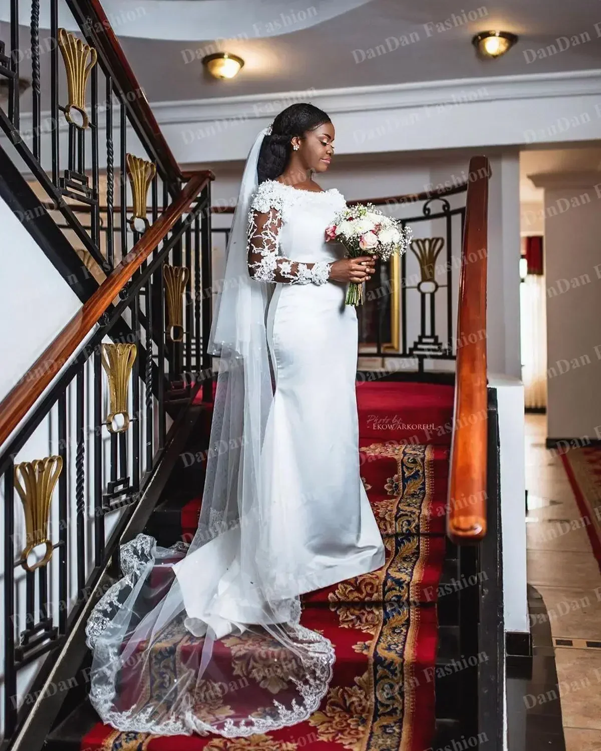 Customize Plus Size Arabic Aso Ebi Lace Beaded Sexy Wedding Dresses Long Sleeves Bridal Dresses Mermaid Satin Gowns