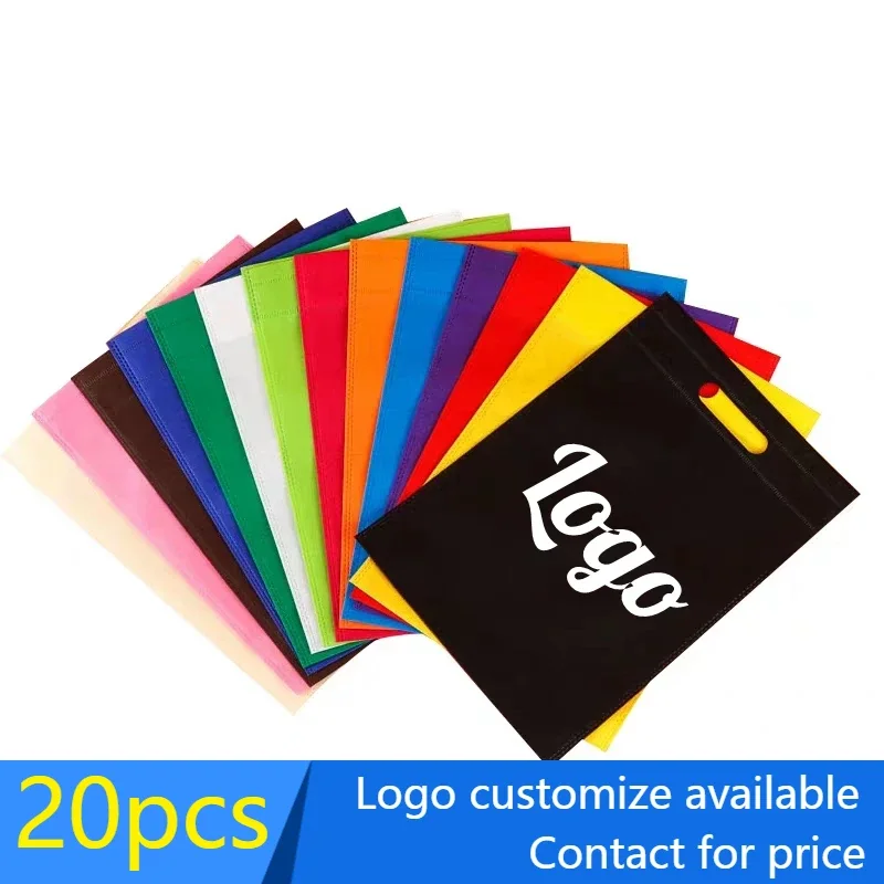 20 pieces  Wholesale Non Woven Shopping Tote Bags Fabric Waterproof Reusable with Handle Gift Storage Custom Logo