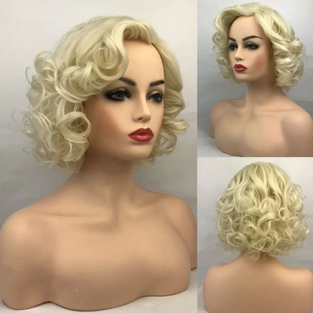 Short Chic Curly Hair Pale Blonde Synthetic Hair Wigs Heat Ok Women Fashion Wigs