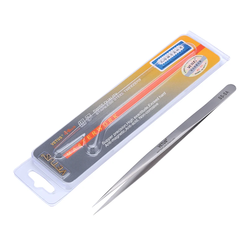 VETUS SS-SA/7-SA Stainless Steel Precision Tweezers Straight/Curved Non-Magnetic Tweezers for Mobile Phone Repair Tools