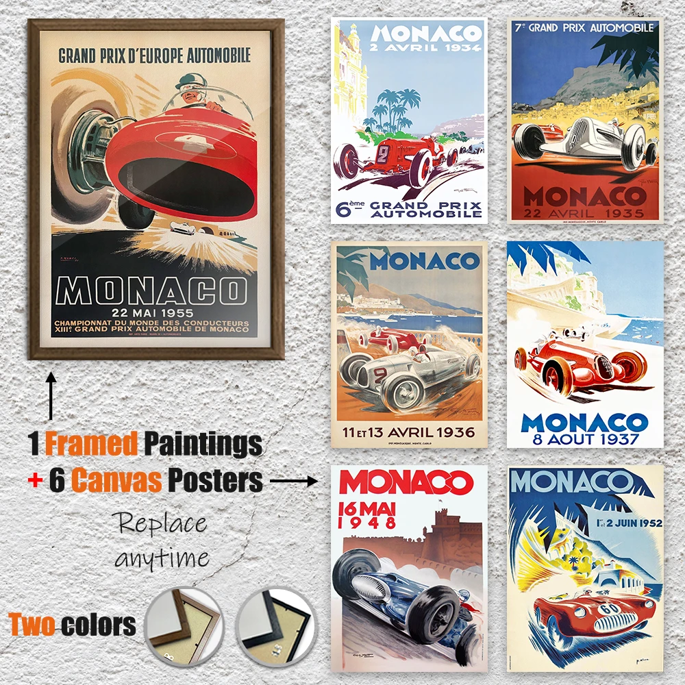 

Framed Painting Polished Plexiglass, Buy 1 Get 6 Free, 8*12, 12*16in Vintage Racing Canvas Poster Car Wall Art for Home Decor