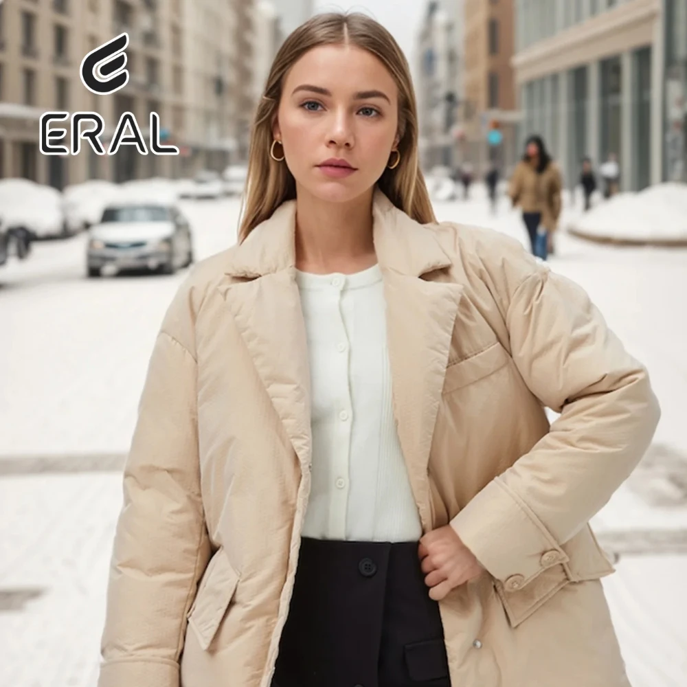 Eral Down Winter Jacket,Self-Tie Waist,leather belt with a metal buckle,silver waist pendant,duck down,comfortable,warm,white