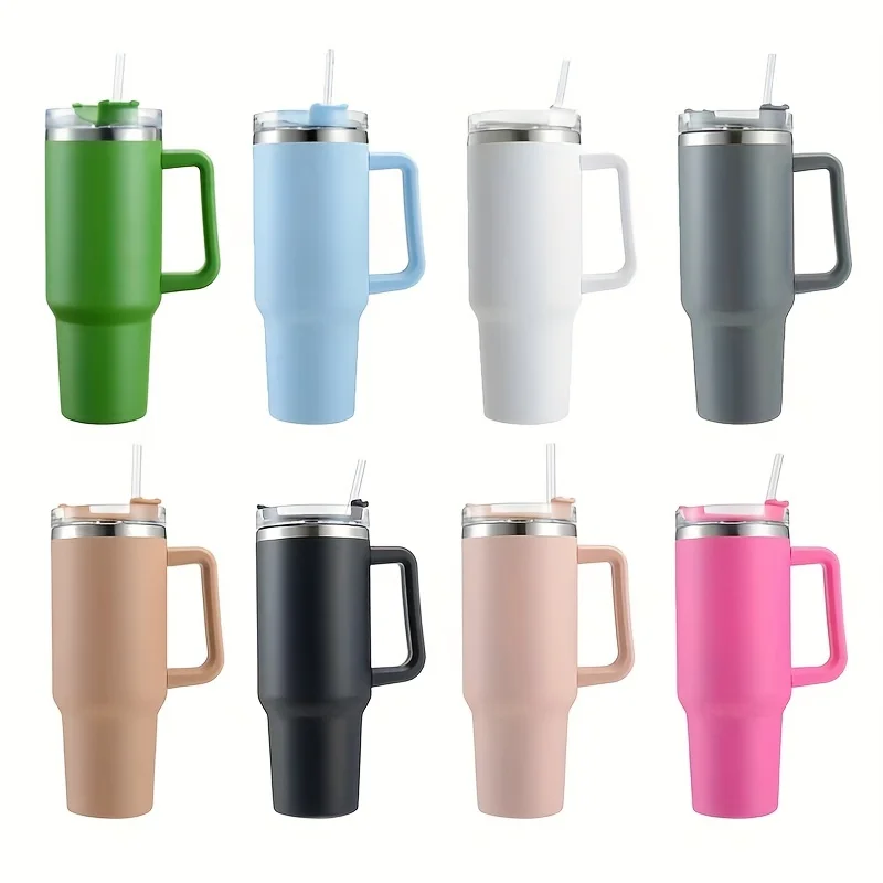 40oz/1200ml Anti-Slip Stainless Steel Water Bottle With Straw Lid And Portable Handle - Large Capacity Car Cup For On-the-Go Hyd