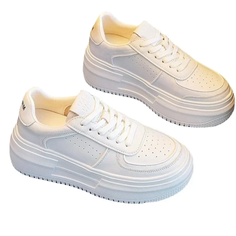 2023 New U Leather Women\'s White Casual Woman Vulcanize Sneakers Breathable Sport Walking Running Platform Flats Shoes