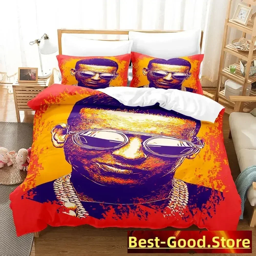 Conjunto de Cama Estampado Daddy Yankee Anime 2023 - Capa de Edredom, Fronha e Lençol - Tamanhos Queen e King