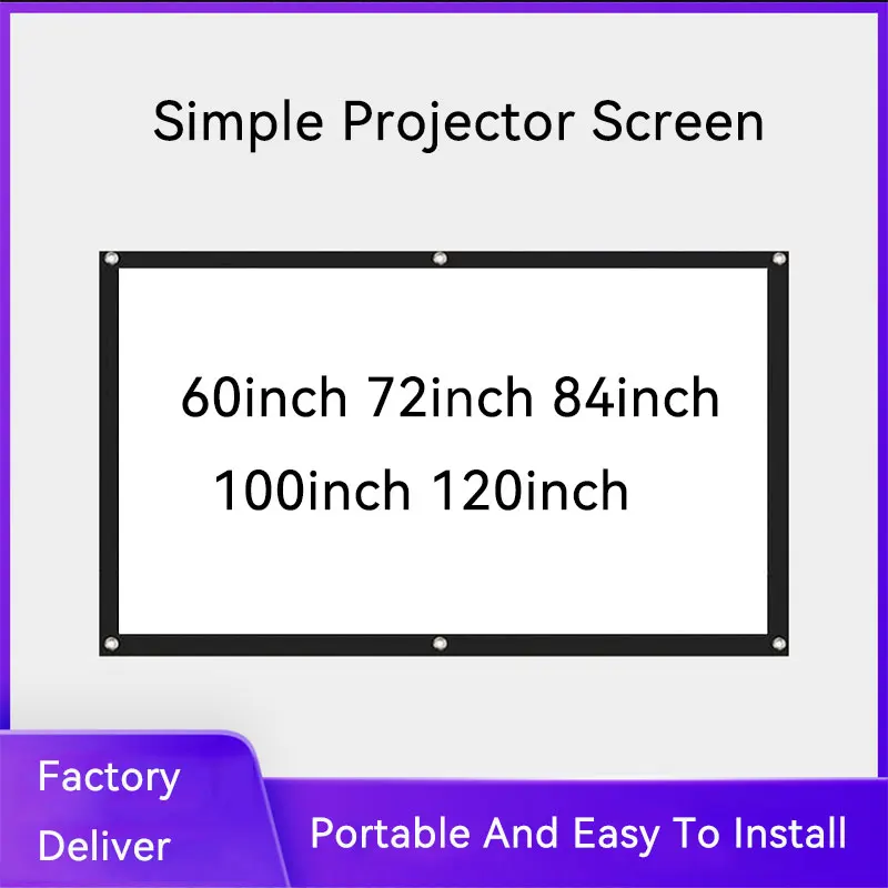 Thinyou 60inch 72inch 84inch 100inch 120inch 16:9 Simple White Wall Mounted Curtain Portable Folded HD Projector screen