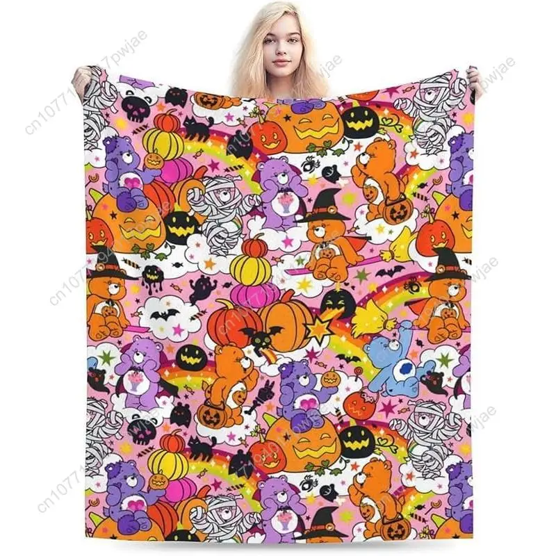

Vintage Halloween Anime Pink Bear Print Flannel Plush Blanket Super Soft Lightweight for Sofa Bedroom Living Room Trave
