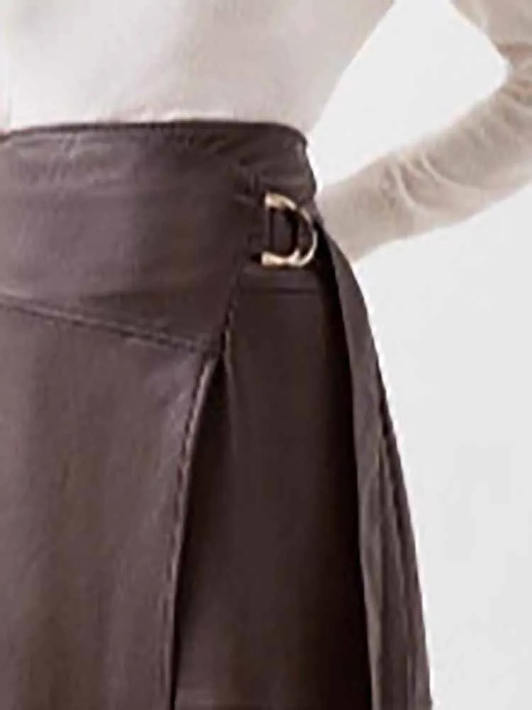 

Irregular Commute Elegant Lady Long Skirt Fashion PU Leather High Waist Half Skirts Pure Color Temperament Vintage A-line Skirts