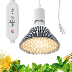 LED Grow Light Bulb with Timing and Hanging System,25W Full Spectrum, 9H/12H/15H Timer, Hanging Grow Lights with 5m Power Cord