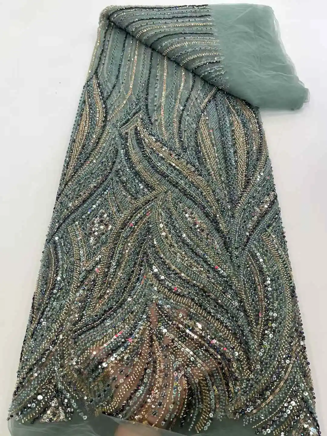 

2025 African French Nigerian High End Tulle Lace Fabric With Beads Sequins Mesh for Embroiderg Wedding Party Bride Sewing Dress