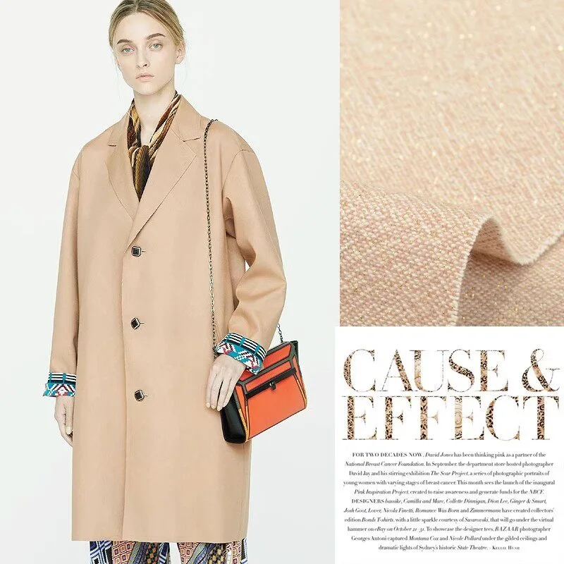 Tela de Tweed Pesada con Lurex Dorado Beige, Estilo Chanel, Tejido Denso para Chaqueta de Otoño e Invierno, Traje, Accesorios de Costura DIY
