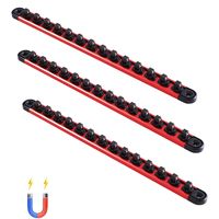 SucceBuy 3PCS Magnetic Socket Organizer Rail Set Metric & SAE Aluminum Socket Holder 3/8'' 1/2'' with 360° Clips for Tool Box