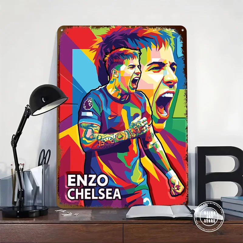Enzo Fernandez Chelsea Colorful Pop Art 3D Texture Printed Poster Custom Vintage Metal Tin Plate Sign for Wall Art House Decor