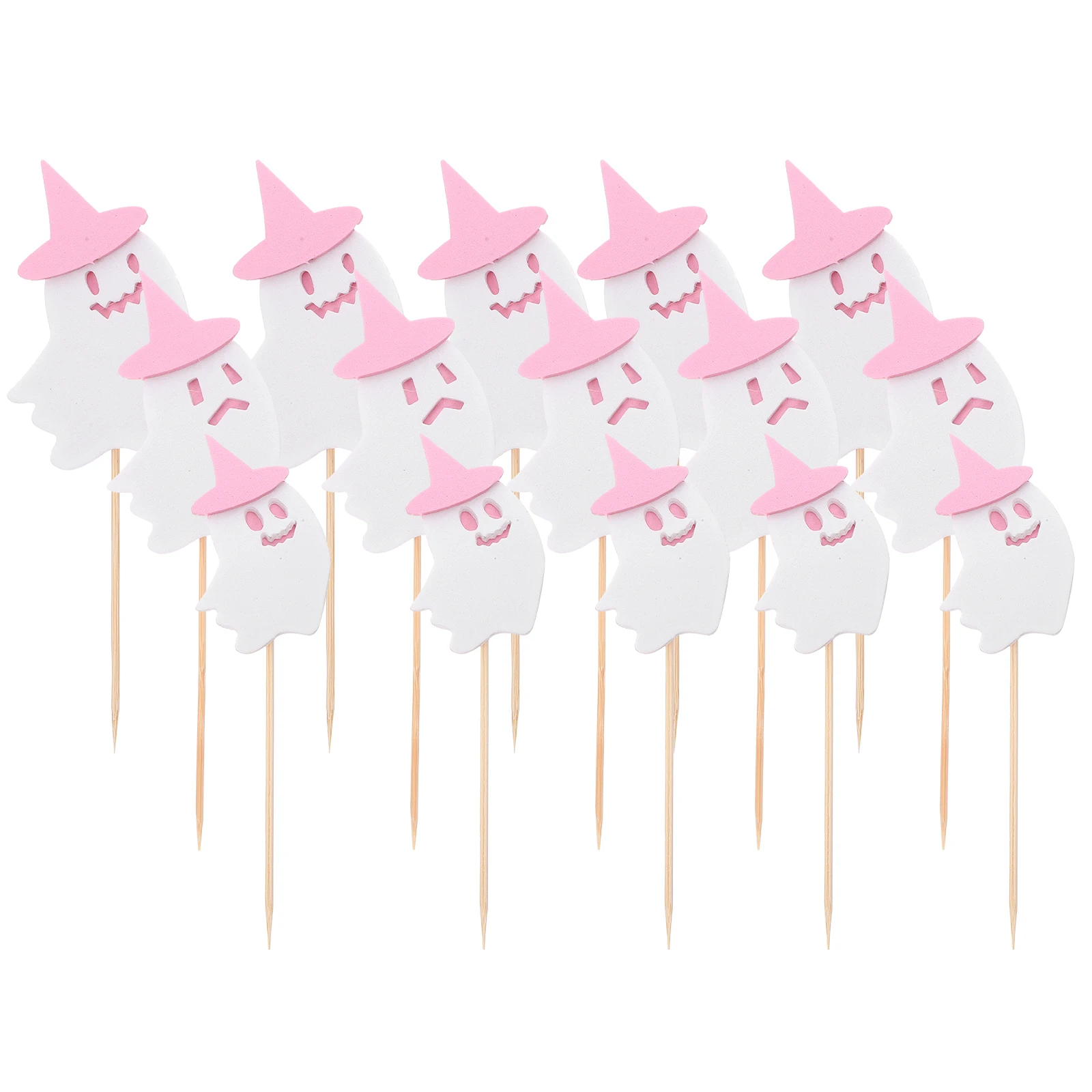 

15pcs Pink Halloween Cake Decoration Inserts Sets White Ghosts Hats Sturdy Reliable Scary Atmosphere Party Food Decor Cake Props