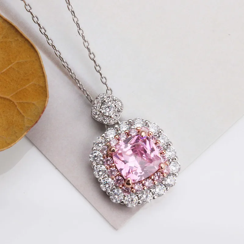 

Buyee 925 Sterling Silver Luxury Stone Pendant Chain Colored Crystal Necklace for Women Fashion Wedding Fine Jewelry Chain