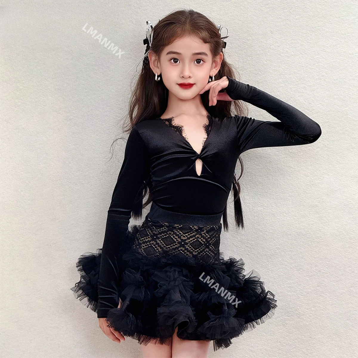 

2025 New Girls' Autumn and Winter Practice Dress Advanced Latin Dance Performance Dance Dress