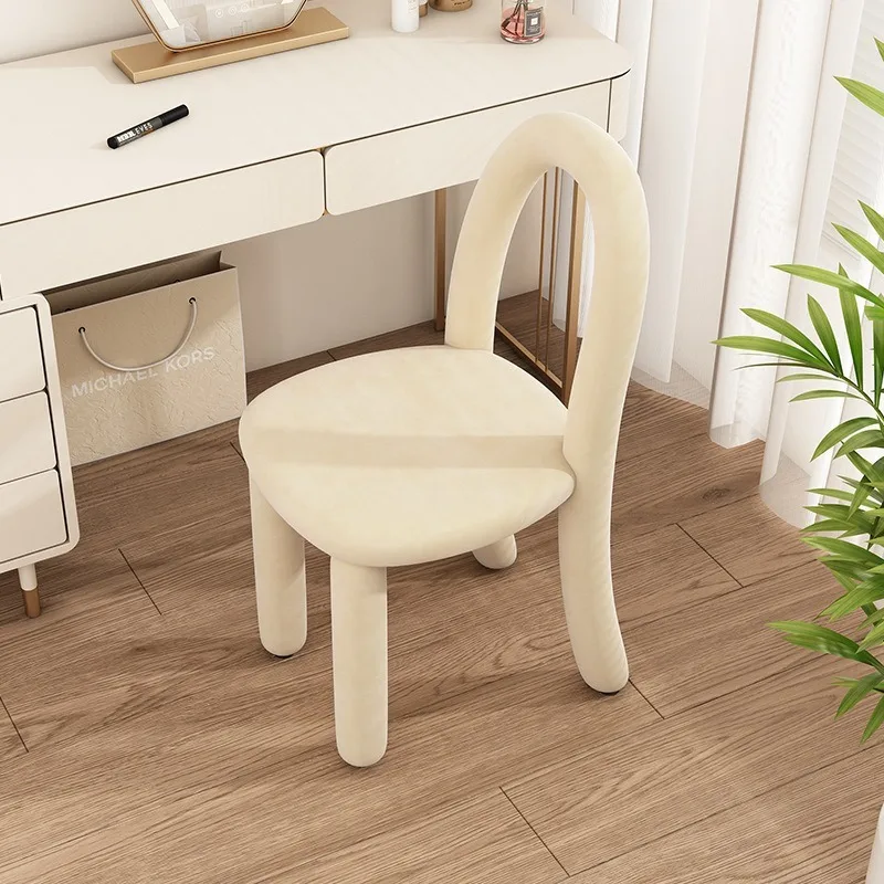 Cream Style Lambswool Vanity Chair, Fluffy Sheepskin Backrest Dining Chair, Soft Cozy Cute Seat for Home Use Bedroom Kitchen