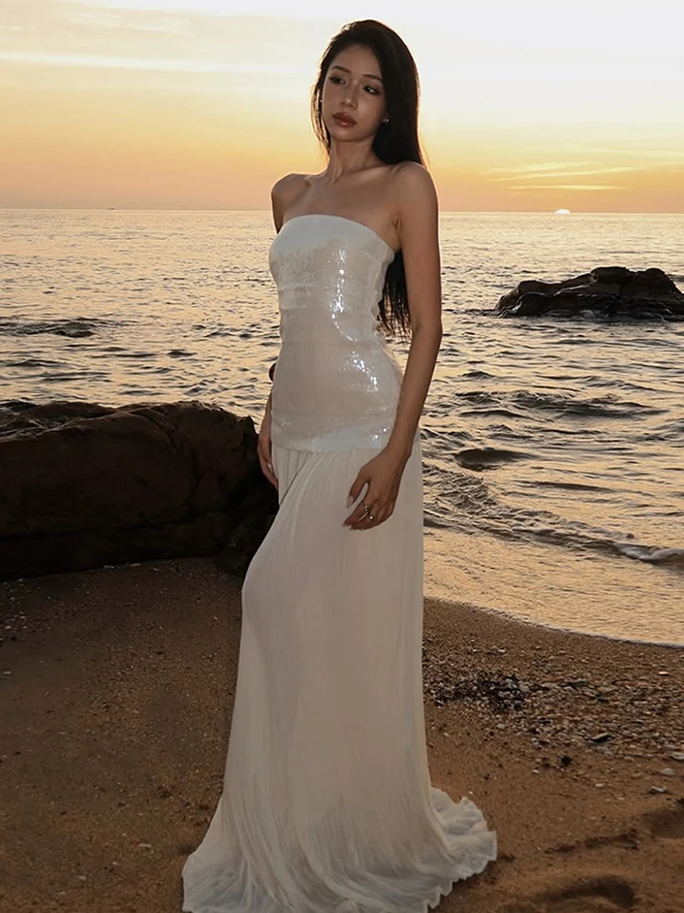 فستان Leosoxs المثير بالترتر للنساء على الموضة بدون أكمام وسحّاب للشاطئ وعطلات أعياد الميلاد وحفلات النادي قابل للتمدد ضيق #4