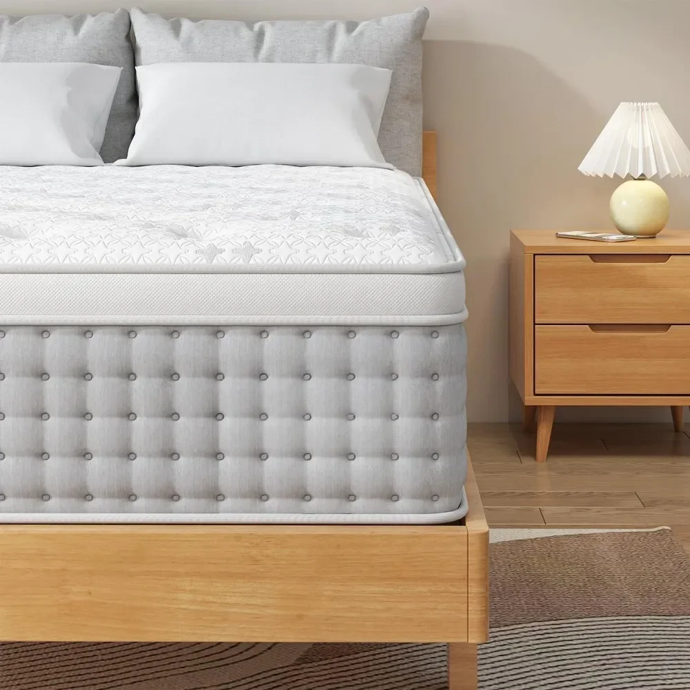 14 Inch Luxury Hybrid Mattress in a Box with Gel Memory Foam, Pressure Relief Individual Wrapped Coils Mattress