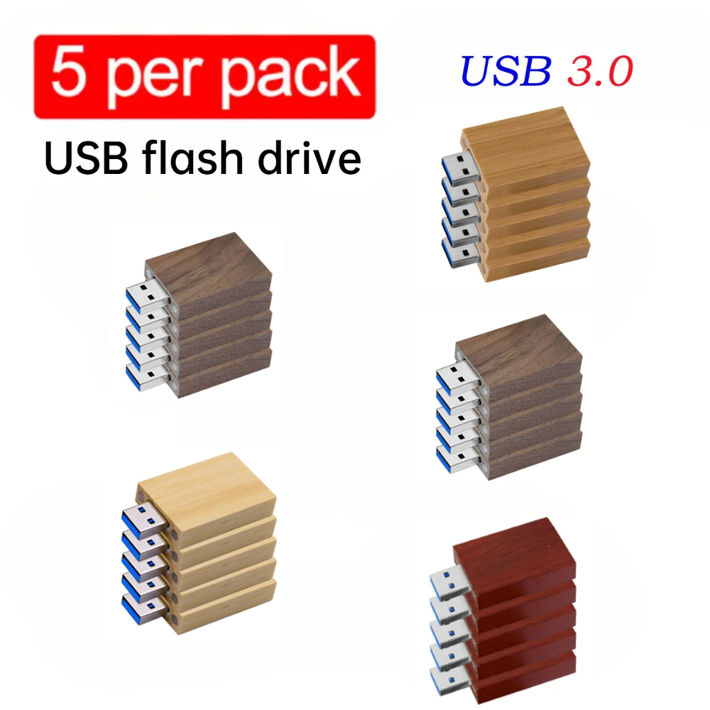 5pcs/lot Wooden Box USB Flash Drive USB 3.0 Free Custom Logo Pen Drive 128GB 64GB 32GB Memory Stick Photography Wedding Gifts