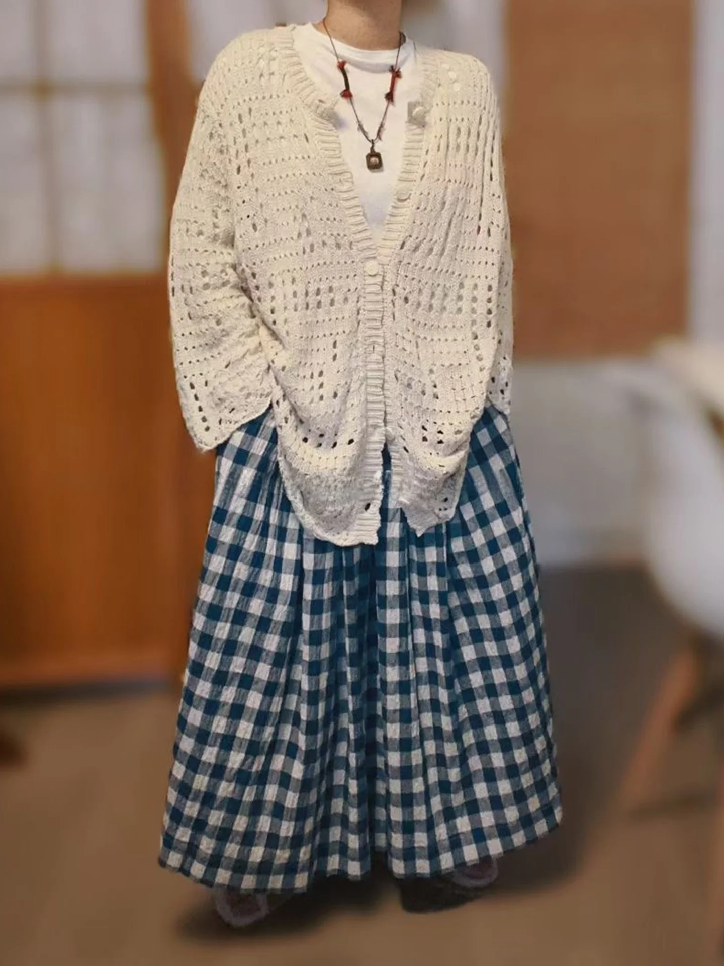 

Autumnal Retro Blue Striped Elastic Waist Skirt for plus Size Women Cotton Lycra f Skirt Dstring Midi Skirt