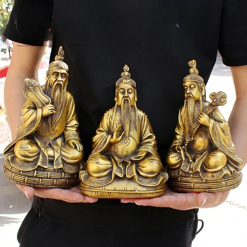 3pcTailaojun's pure copper Sanqing statue Sanqing Road Ancestor's image Yuanshi Tianzun Taoism bronze statue ornaments dedicated