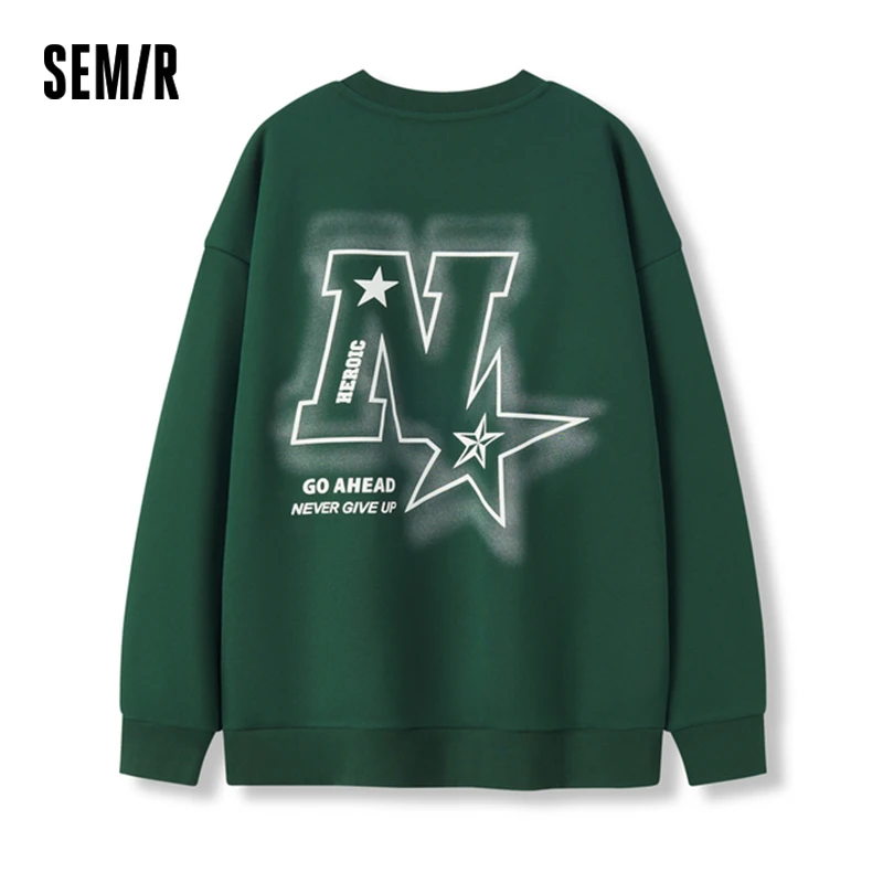 Semir Sweatshirt Men Winter Cool Personality Street Letter Printed Pullover Loose Dropped Shoulder Sueded Knitted Top