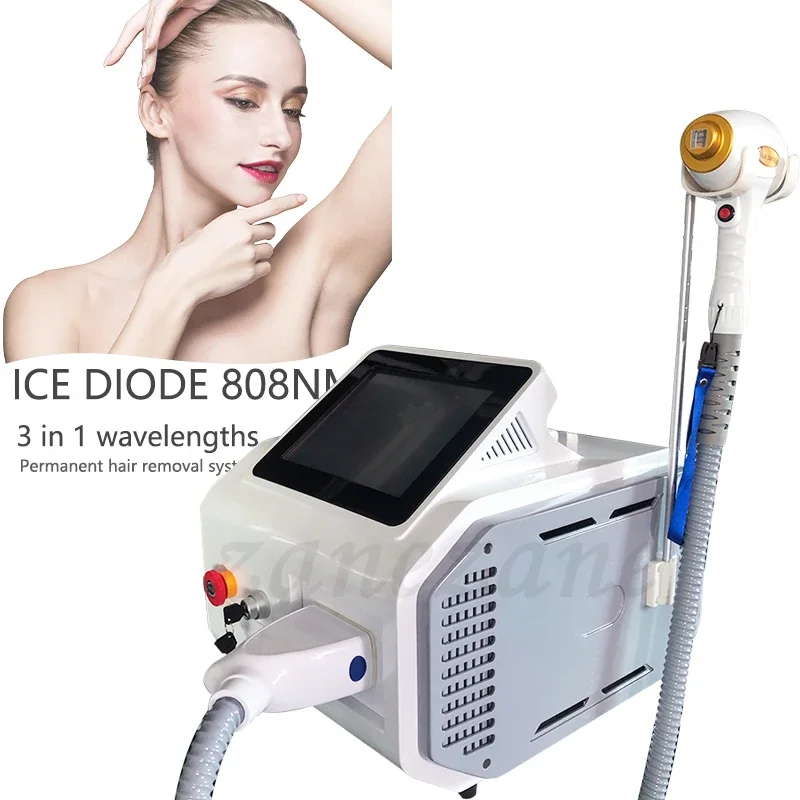 

Diode Laser 755 808 1064nm Multi Wavelengths Hair Removal Machine Cooling Head Painless Laser Epilator Face Body Hair Removal