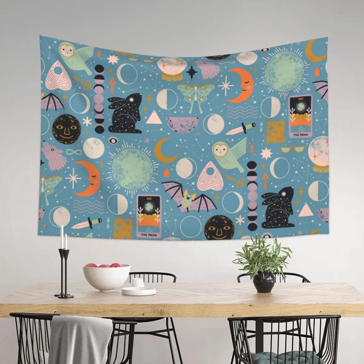 

Lunar Pattern: Blue Moon Tapestry Decorations For Your Bedroom Wall Hanging Decor Tapestry